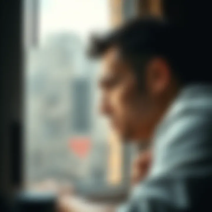 A person with a sad expression gazing out a window, reflecting on love and loss