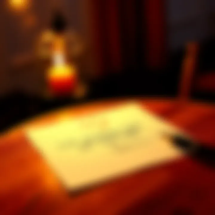 A handwritten note resting on a table with a heart-design, symbolizing love and appreciation for a partner.