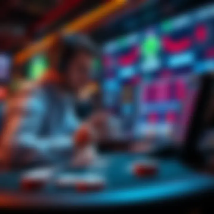 A person analyzing cards and placing bets in a gaming environment, focusing on winning strategies.
