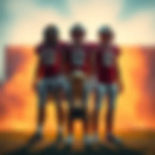 Mendoza, Sayin, and Pavia standing together, representing top candidates for the Heisman Trophy