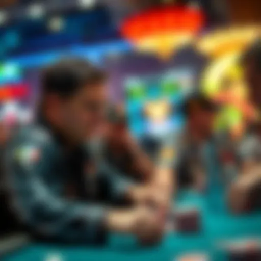 Phil Hellmuth's Son in Poker Action Phil Hellmuth's son discussing with gamblers about WSOP Main Event action and betting stakes.