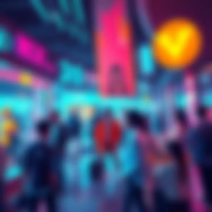 A vibrant scene showcasing the influence of Blooomin on fashion and technology trends in 2026, with people interacting and engaging in creative activities.