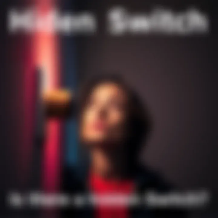 Hidden Switch Concept A person looking intently at a wall with a question mark, symbolizing curiosity about a hidden switch.