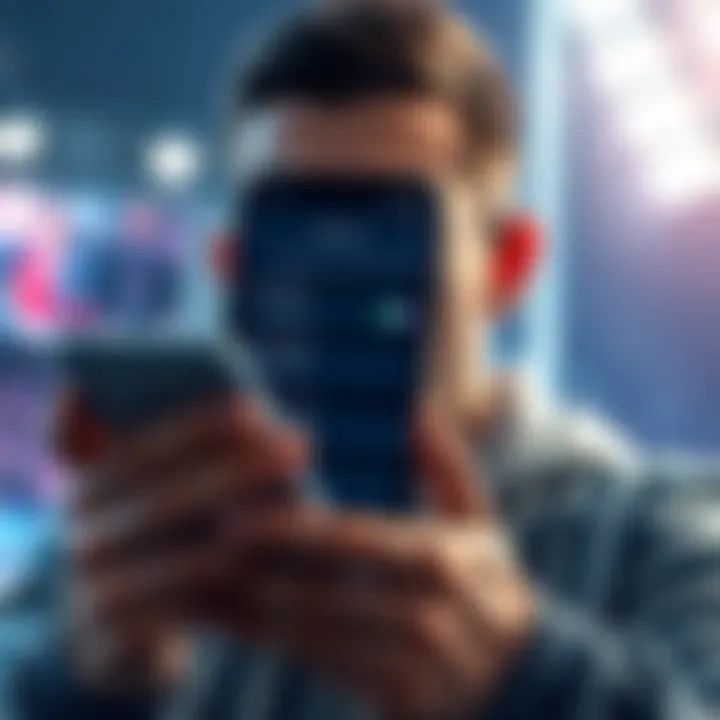 A person using the Sofascore app on a smartphone with a focused expression, highlighting score hiding settings