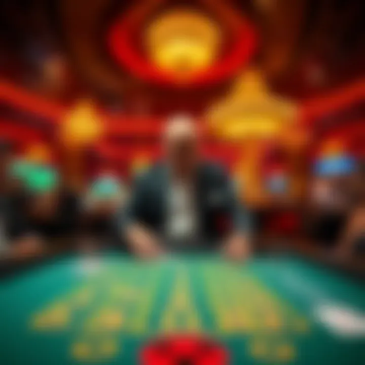 A high roller calmly places a large bet at a Las Vegas baccarat table, surrounded by intense energy and other players watching.