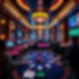 A lavish casino interior with high stakes poker tables and luxury decor, showing players engaged in intense games, highlighting a VIP atmosphere.
