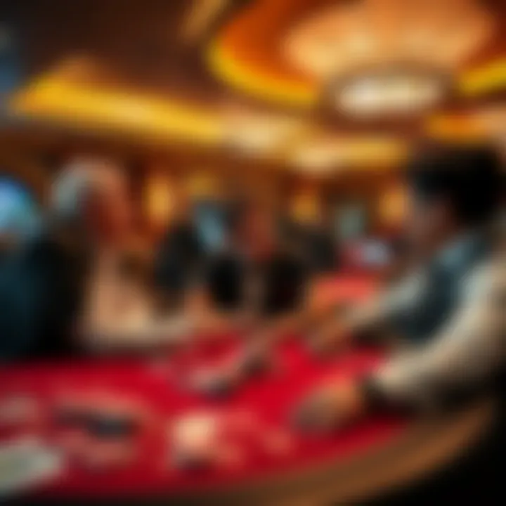 High Limit Casino Room Wealthy individuals enjoying high limit gambling at a luxurious casino room, surrounded by chips and cards.