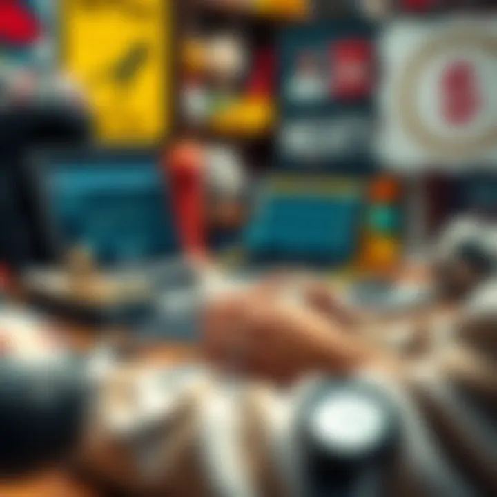 A person analyzes betting odds on a laptop while holding a winning ticket, surrounded by sports memorabilia.