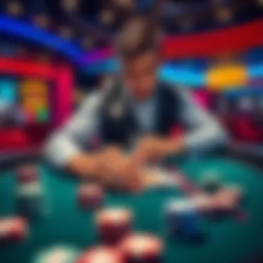 A high roller focused at a blackjack table, analyzing cards and placing bets, with chips stacked beside them.