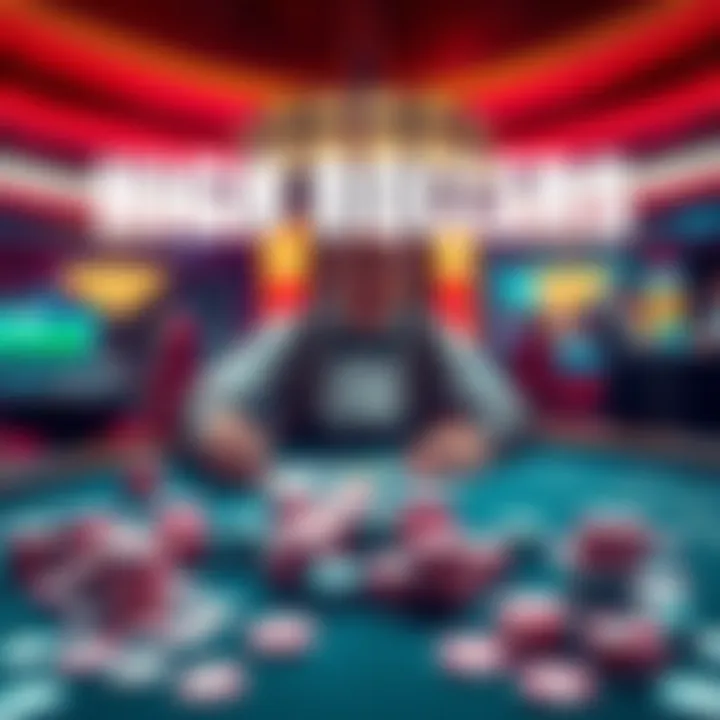 A high roller placing a large bet at a casino table surrounded by chips and cards