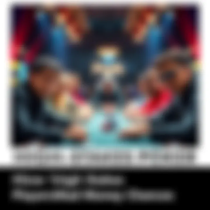 A group of poker players intensely focused at a high-stakes table, with chips and cards in play