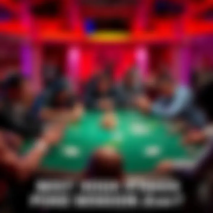 A tense moment at a high stakes poker table with players focused on their cards and a large pot in the center