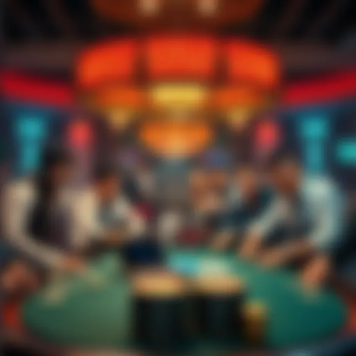 Highrollers vs Everyday Players A graphic showing a group of highrollers at a casino table with luxury items, contrasted with a smaller group of everyday players looking on curiously.