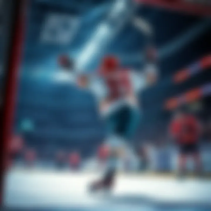 A hockey player celebrates scoring a last-minute goal during a close game, showcasing excitement and tension among players