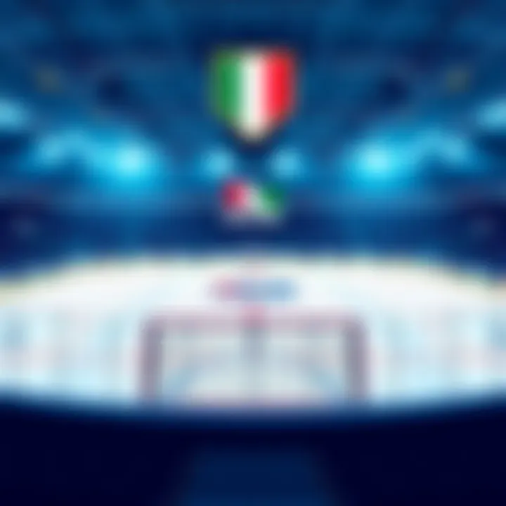 Illustration of a hockey rink with betting odds displayed, highlighting Italy's surprising over/under goals of 7.5