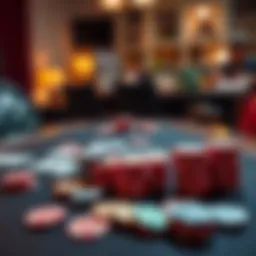 Home poker game setup A table set with poker chips and cards for a home game night