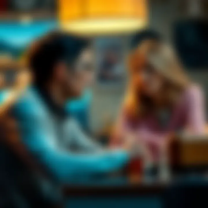 A couple sitting at a table, engaged in a serious discussion, showing expressions of concern and understanding