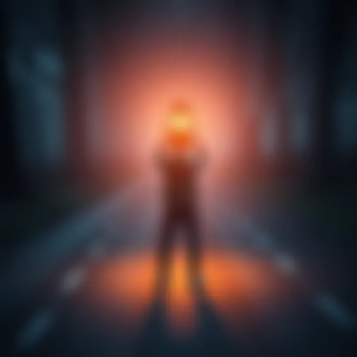 A person stands on a path, holding a lantern that emits a warm glow, symbolizing hope amidst darkness.