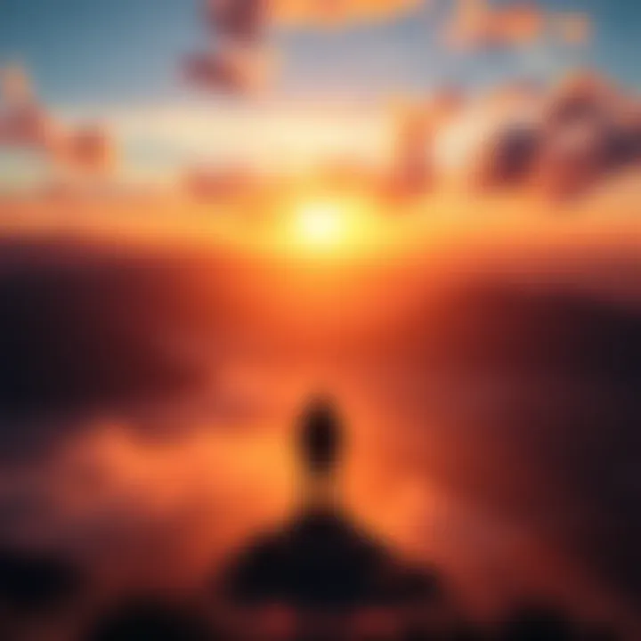 A person standing on a hilltop, looking towards a sunrise, symbolizing hope and new beginnings.