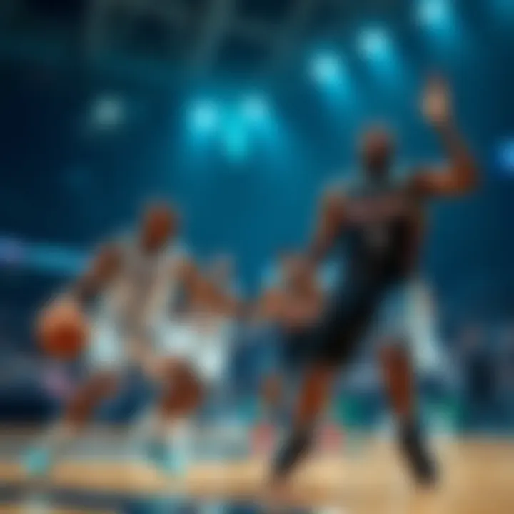 Basketball players from the Hornets and Pelicans competing during a game