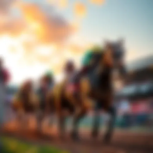 Horses racing at Tampa Bay Downs with excited crowd in the background