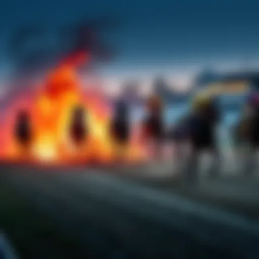 A horse racing accident scene with jockeys and horses on the track, highlighting concerns about safety and betting rules.