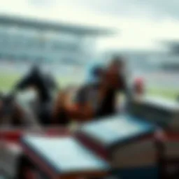 A collection of books and a documentary film about horse racing, showcasing covers and titles related to the sport.