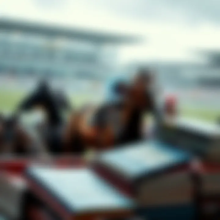 A collection of books and a documentary film about horse racing, showcasing covers and titles related to the sport.