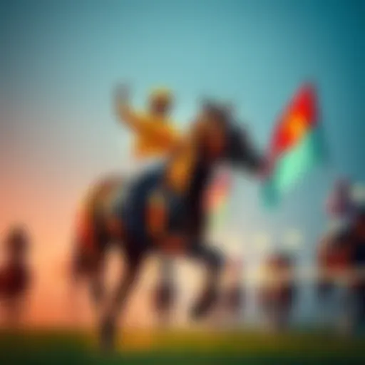 A horse racing event showing a jockey celebrating on a horse after a race, symbolizing the ongoing tradition of the Epsom Derby.