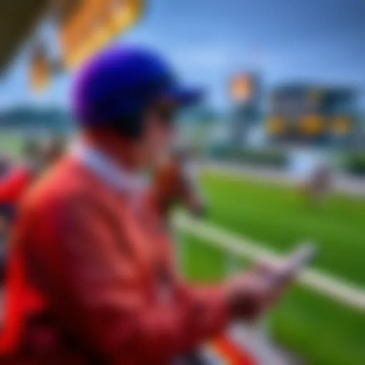 Horse Racing Enthusiast A racing enthusiast reviewing selections of nine horses for a rolling accumulator bet at a racetrack.