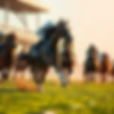 Horse racing at full speed A galloping horse in a race, showing power and motion, with a jockey riding.