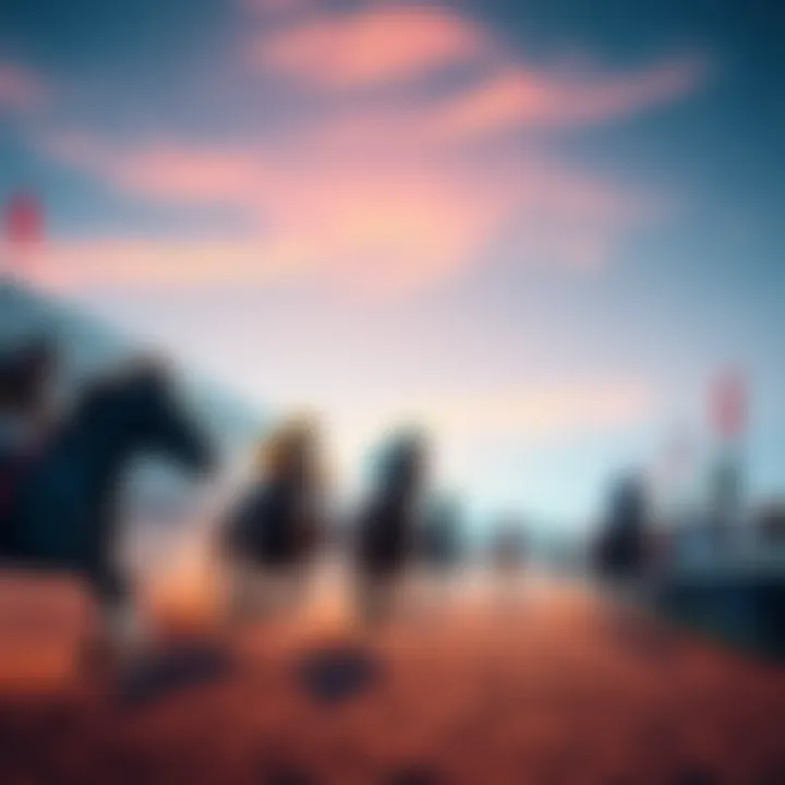 A vibrant scene of a horse racing event in Japan, showcasing horses racing on the track with excited spectators in the stands