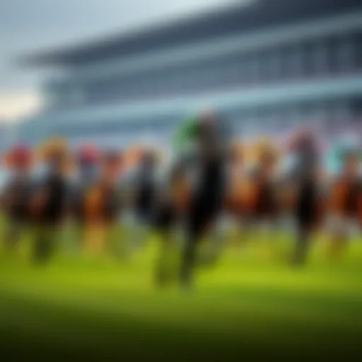 A group of horses competing in the King George VI & Queen Elizabeth Stakes at Ascot racecourse, showcasing their speed and athleticism.