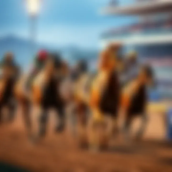 Diverse horses racing fiercely at the Louisiana Derby with excited spectators in the background
