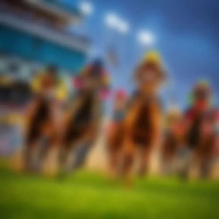 A close-up of horses racing during the Jeff Ruby Stakes at Turfway Park, showcasing the excitement and competition among the top contenders.