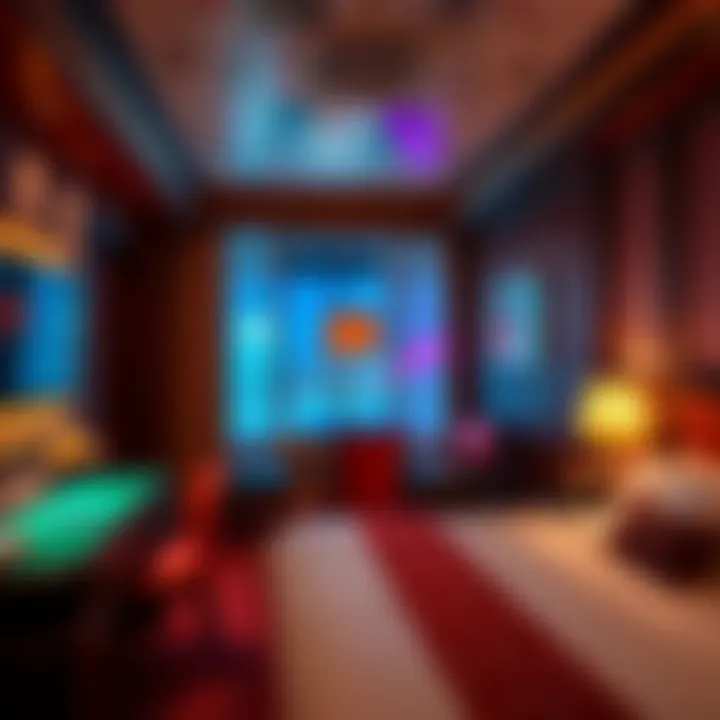 A cozy hotel room with poker-themed decor, suitable for World Series of Poker attendees.