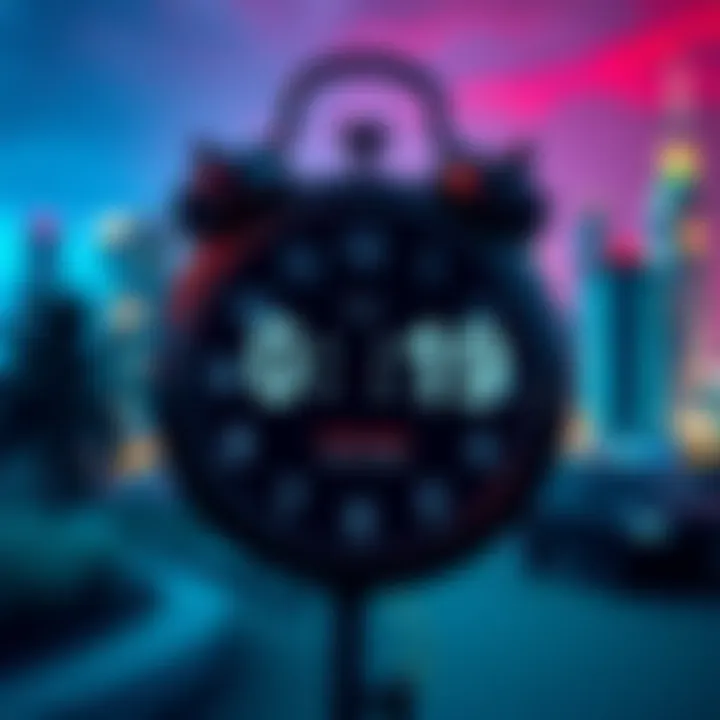 A clock showing the local time for the House on RDR event in Abu Dhabi, with a vibrant city skyline in the background.