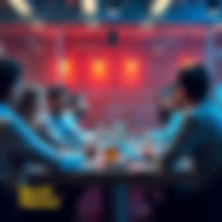 A group of people engaged in a lively discussion about human resources practices at a table.