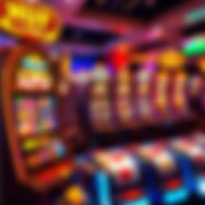 A vibrant display of the Huff and Puff slot machine with colorful symbols and spinning reels, showcasing players engaging with the game and exploring bonuses.