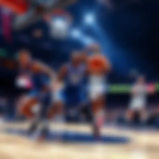 Huskies players competing fiercely on the court during a game at the Garden