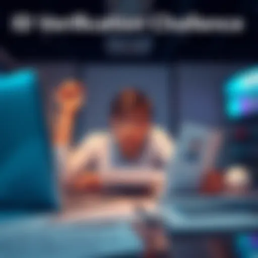 A person looking frustrated while trying to verify their ID for online gambling on a laptop, surrounded by documents.