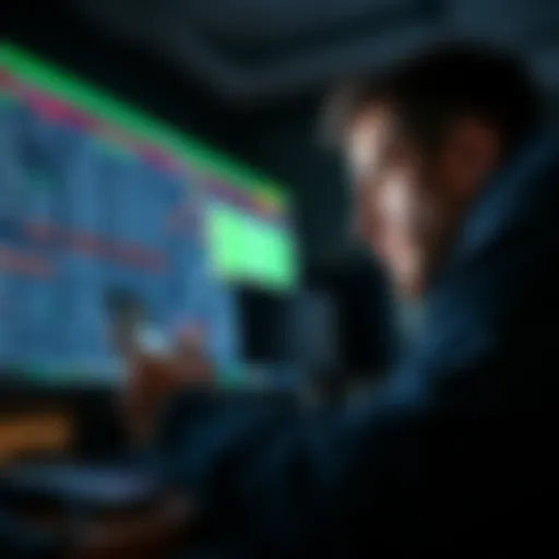A person looking at betting odds on a computer while holding a phone with sports information, symbolizing illegal betting activities.