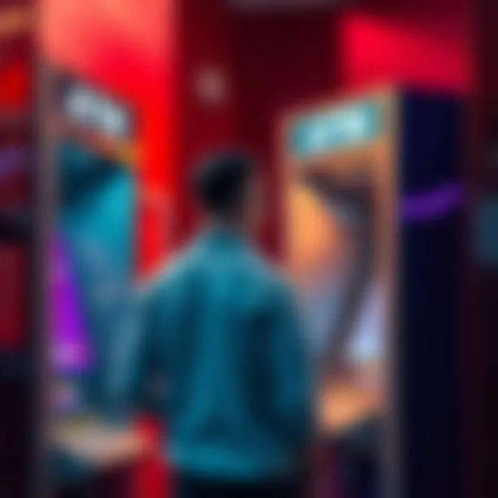 A person stands at an ATM, looking conflicted as they consider withdrawing money to gamble, revealing the struggle between desire and restraint.