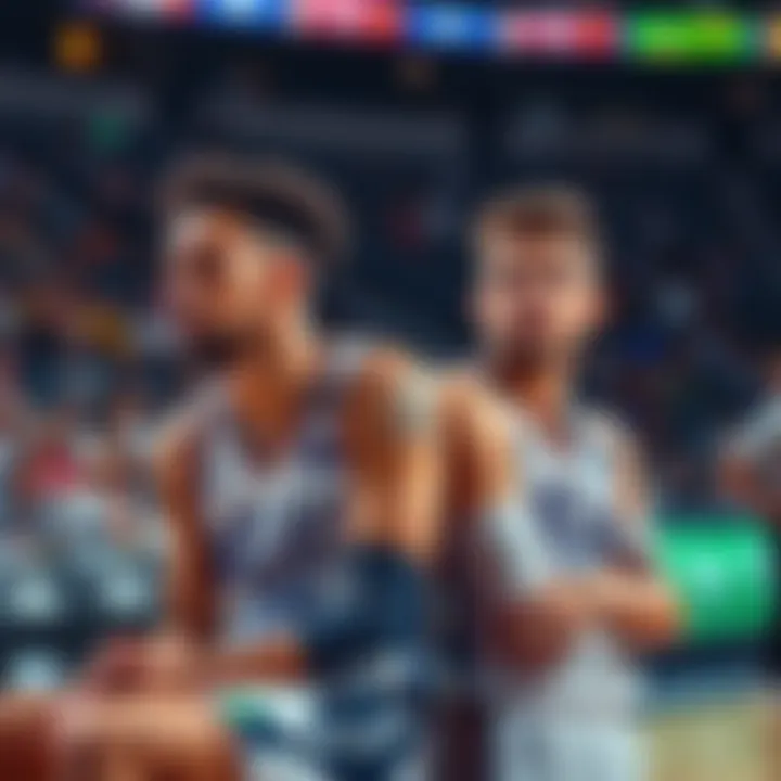 Basketball players Divincenzo and Edwards on the sidelines with visible injuries, showing concern for their team’s future performance.