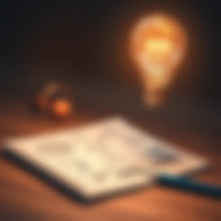 A bright light bulb shining above a notepad filled with sketches of creative concepts, symbolizing new opportunities and trends for 2026.