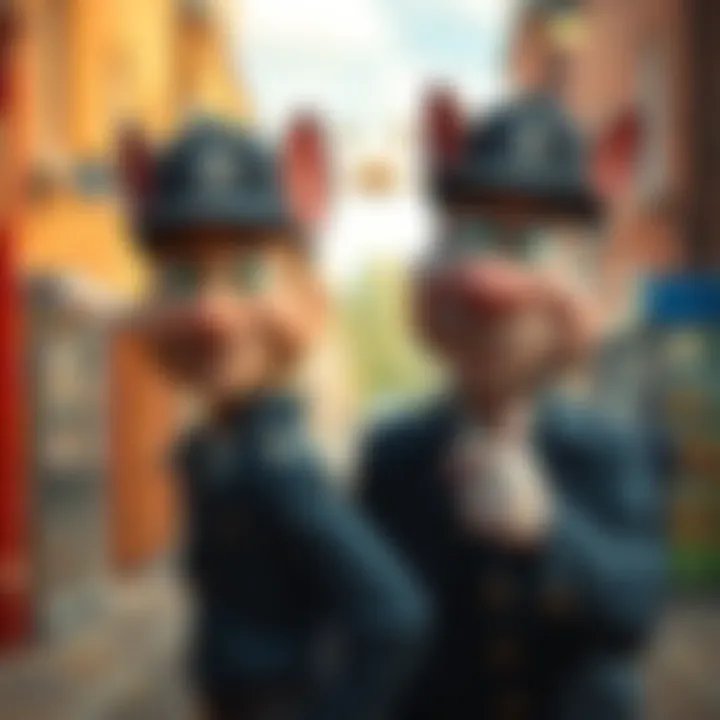 Inspector Tom looks surprised as Robbie runs away laughing after the failed attempt to clock him.