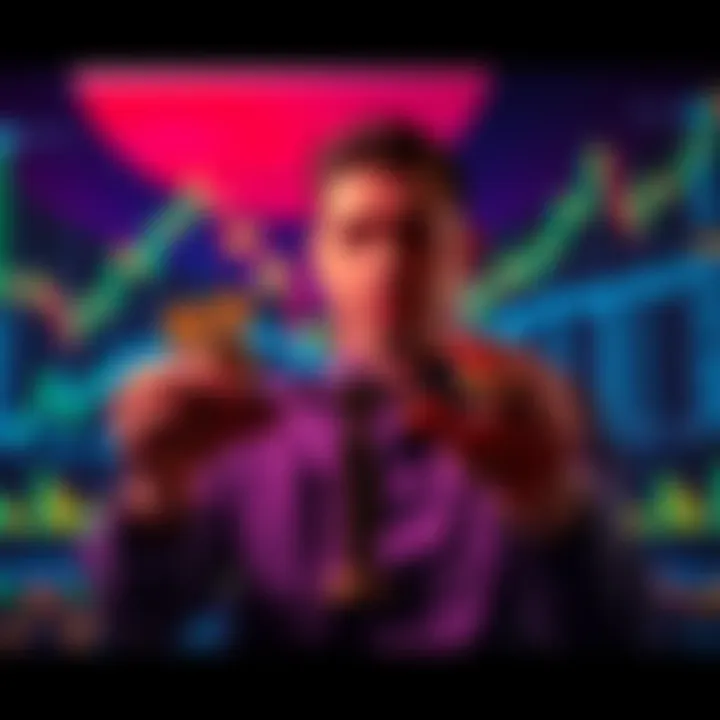 A person weighing options between cashing out and holding investments with financial charts in the background.