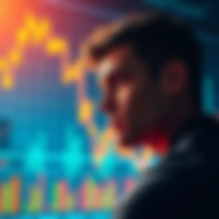 A person contemplating between cashing out or holding investments, with financial charts in the background.