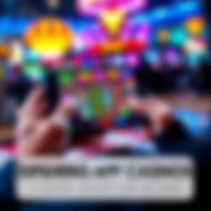 A person playing a casino game on an iPhone, showing colorful graphics and cash rewards on the screen