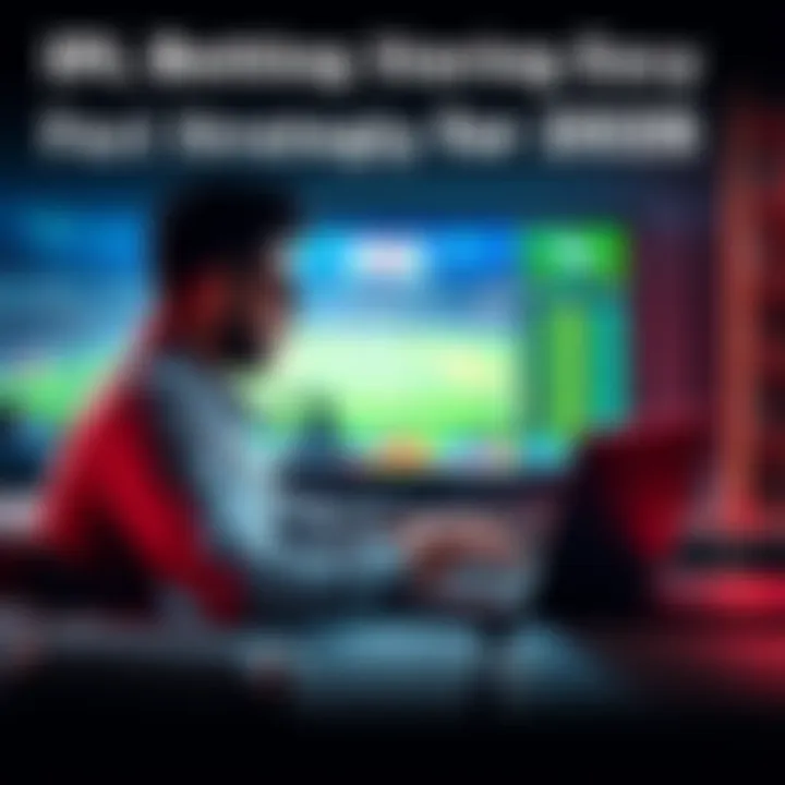 A person analyzing betting odds on a laptop while watching a cricket match on TV